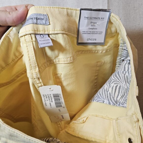 Chicos Sz 0 Womens 4 XS Platinum Denim Jeans Ultimate Fit Ankle Yellow Flaw - Picture 7 of 15